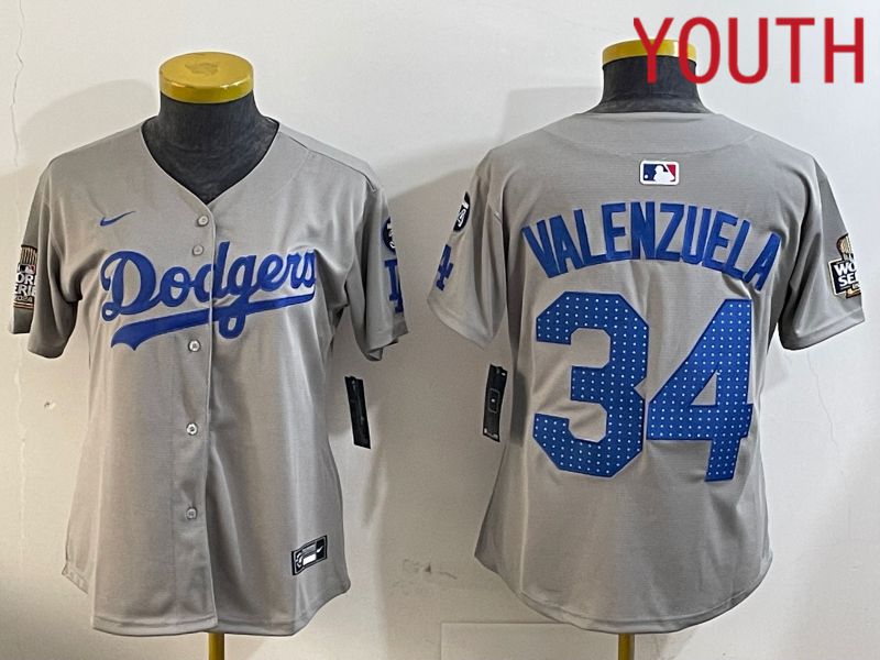 Youth Los Angeles Dodgers 34 Valenzuela Grey Game 2024 Nike MLB Jersey style 12055